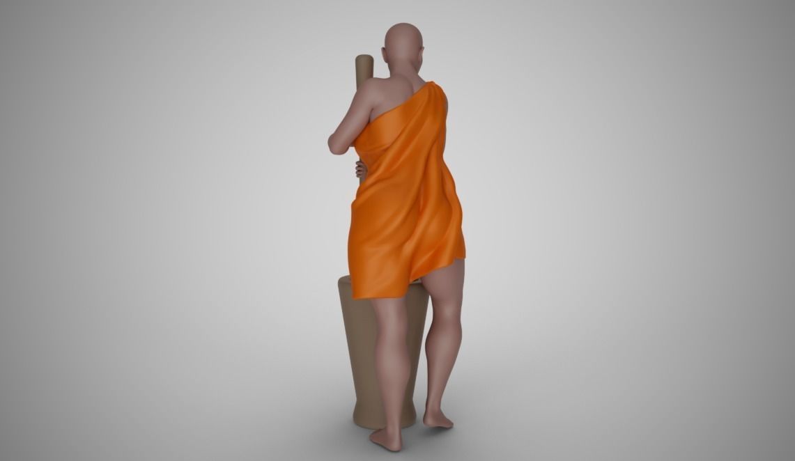 Woman Pounding Wheat 3D print model_8
