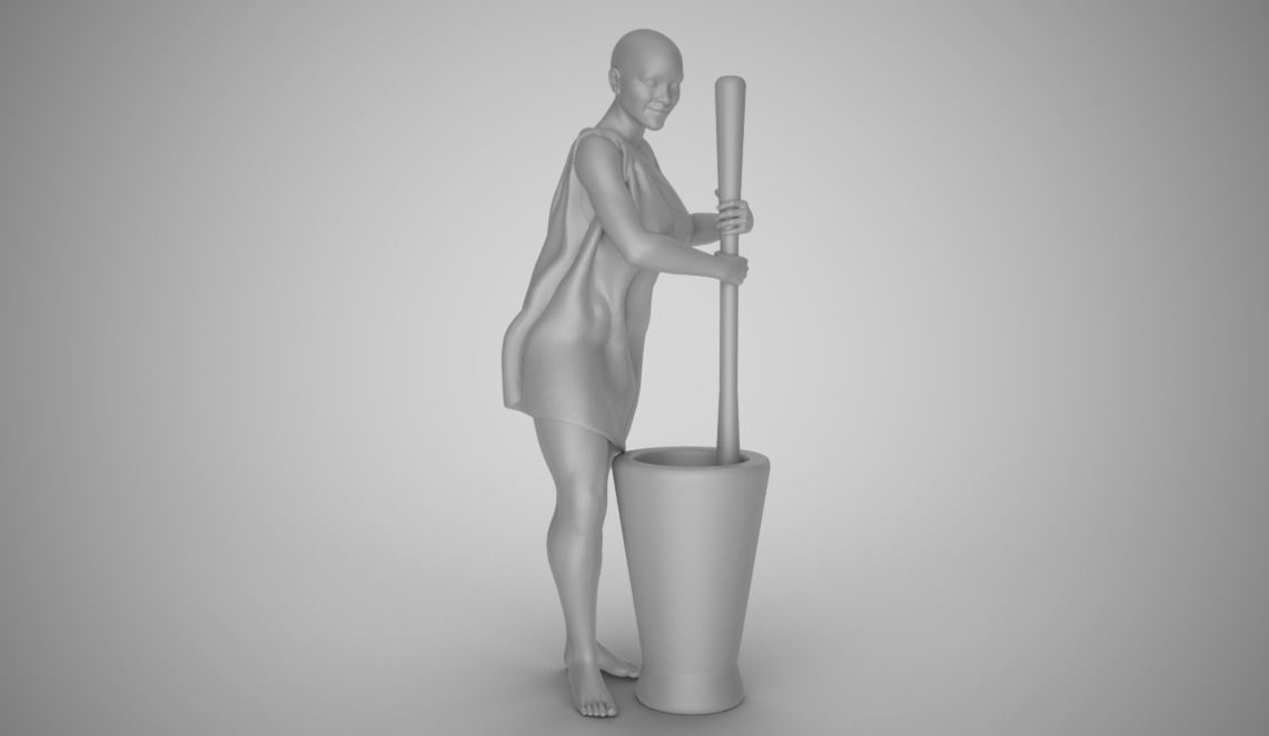 Woman Pounding Wheat 3D print model_1