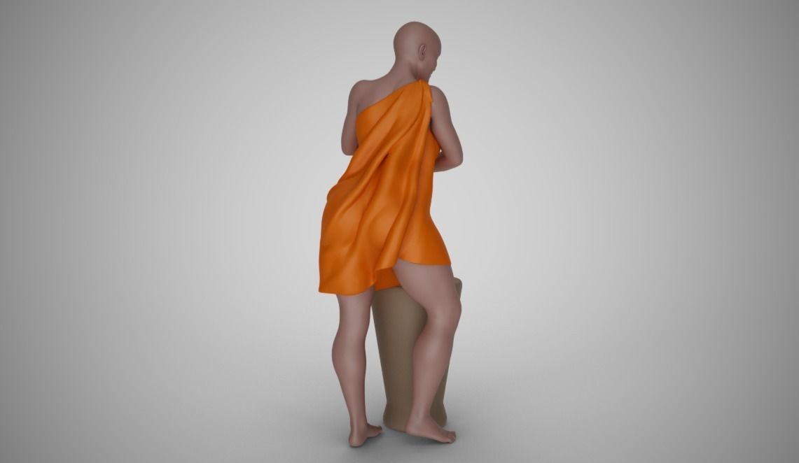 Woman Pounding Wheat 3D print model_9