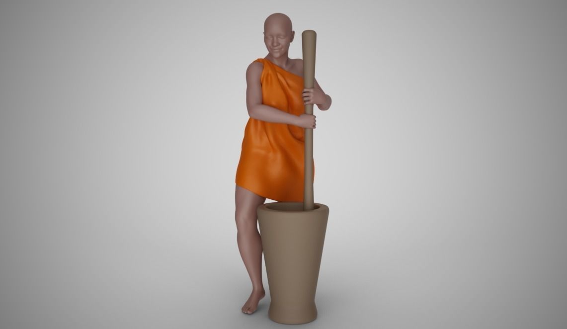 Woman Pounding Wheat 3D print model_4