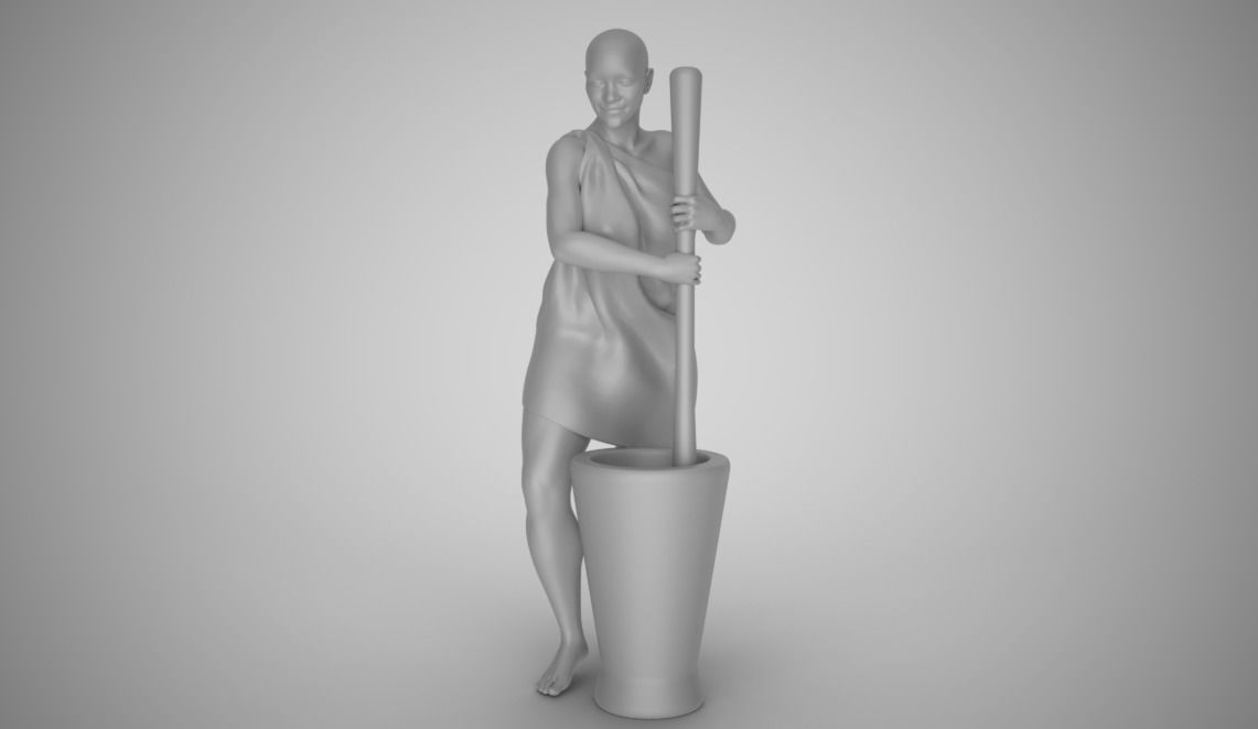 Woman Pounding Wheat 3D print model_3