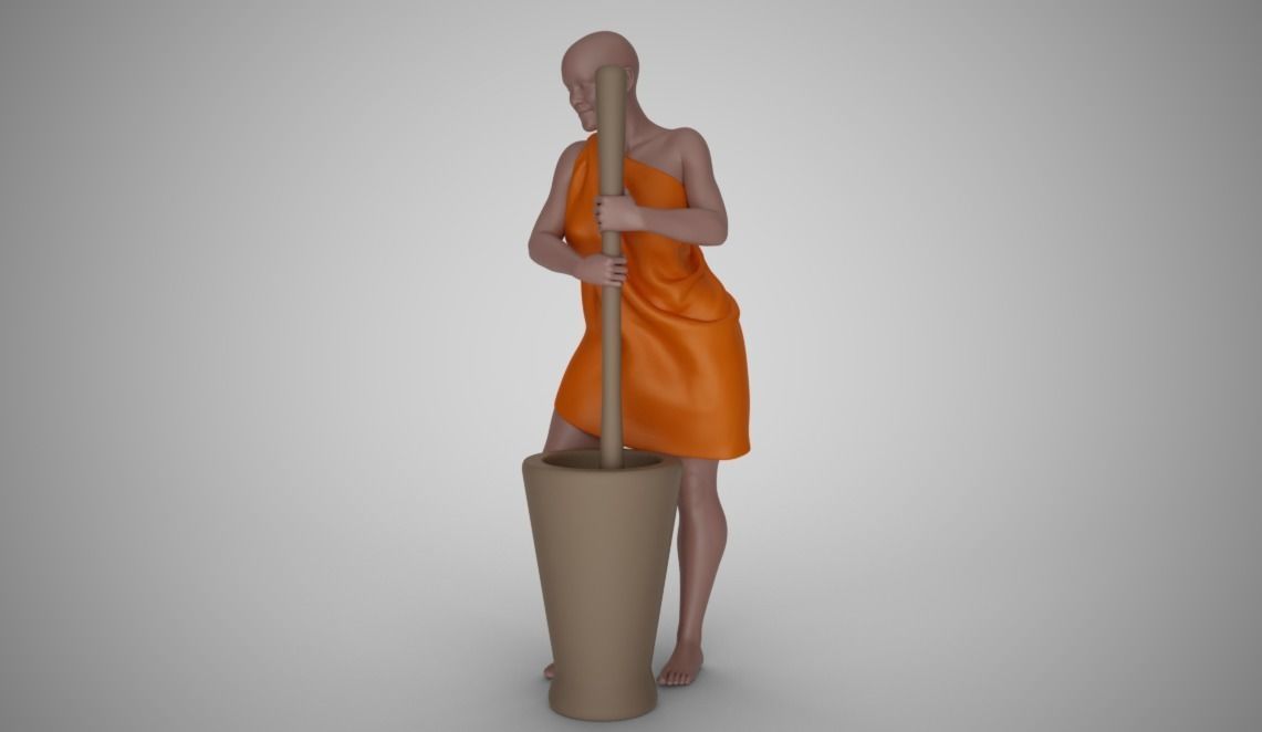 Woman Pounding Wheat 3D print model_5