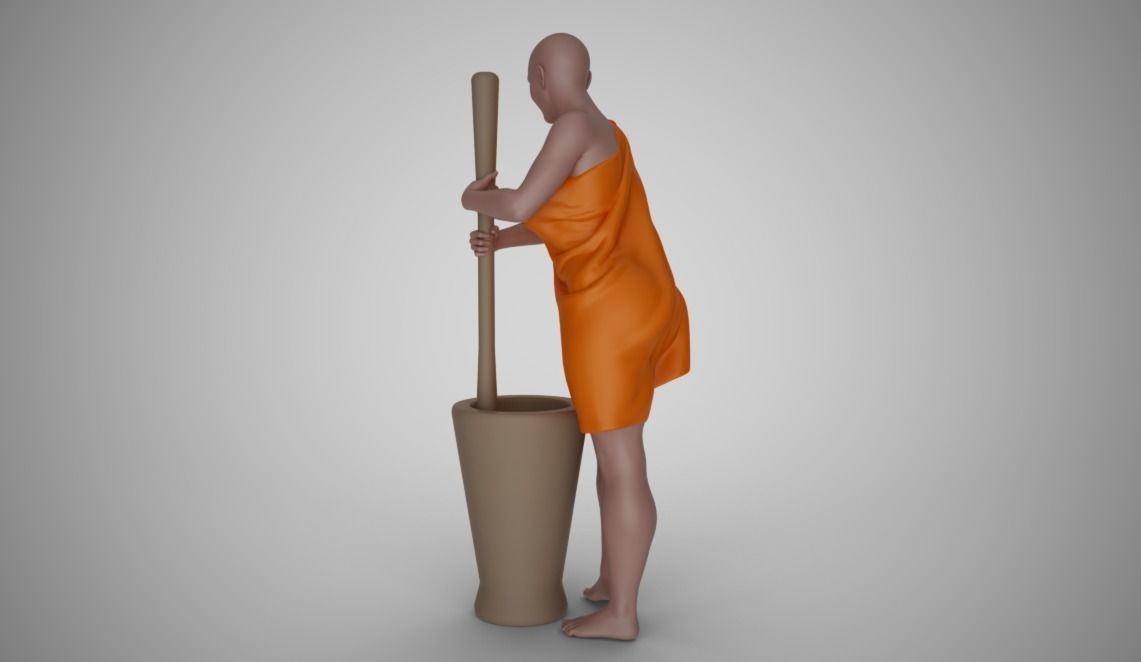 Woman Pounding Wheat 3D print model_7
