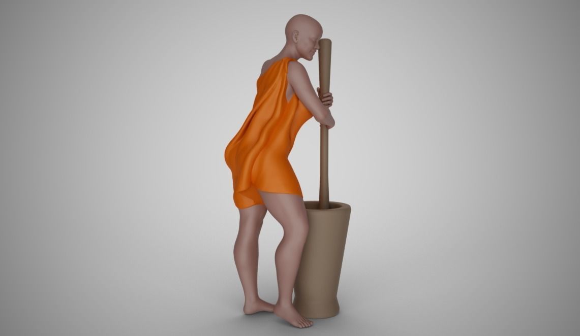 Woman Pounding Wheat 3D print model_10