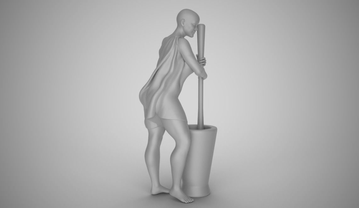 Woman Pounding Wheat 3D print model_2