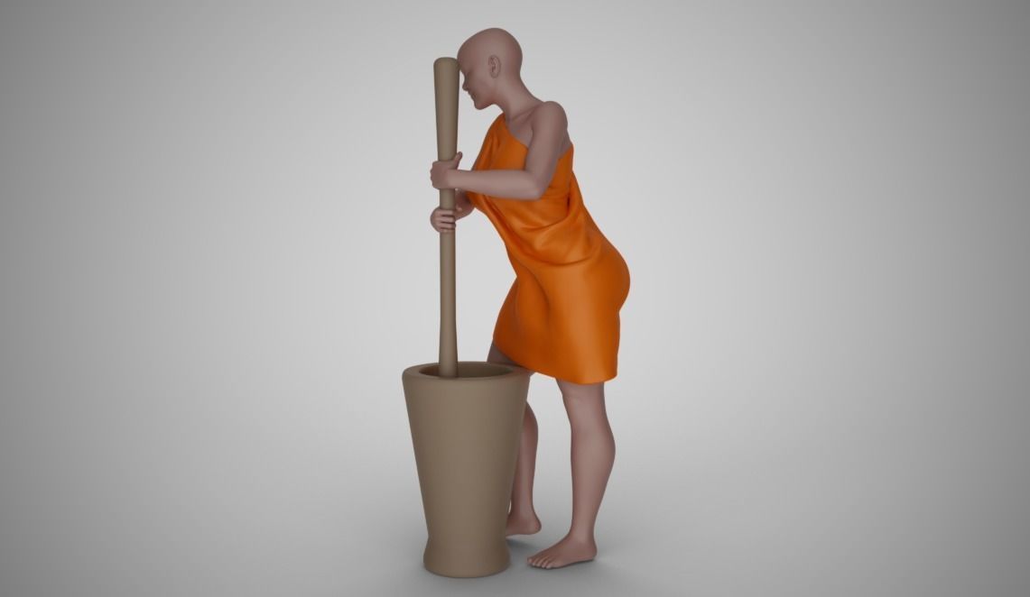 Woman Pounding Wheat 3D print model_6
