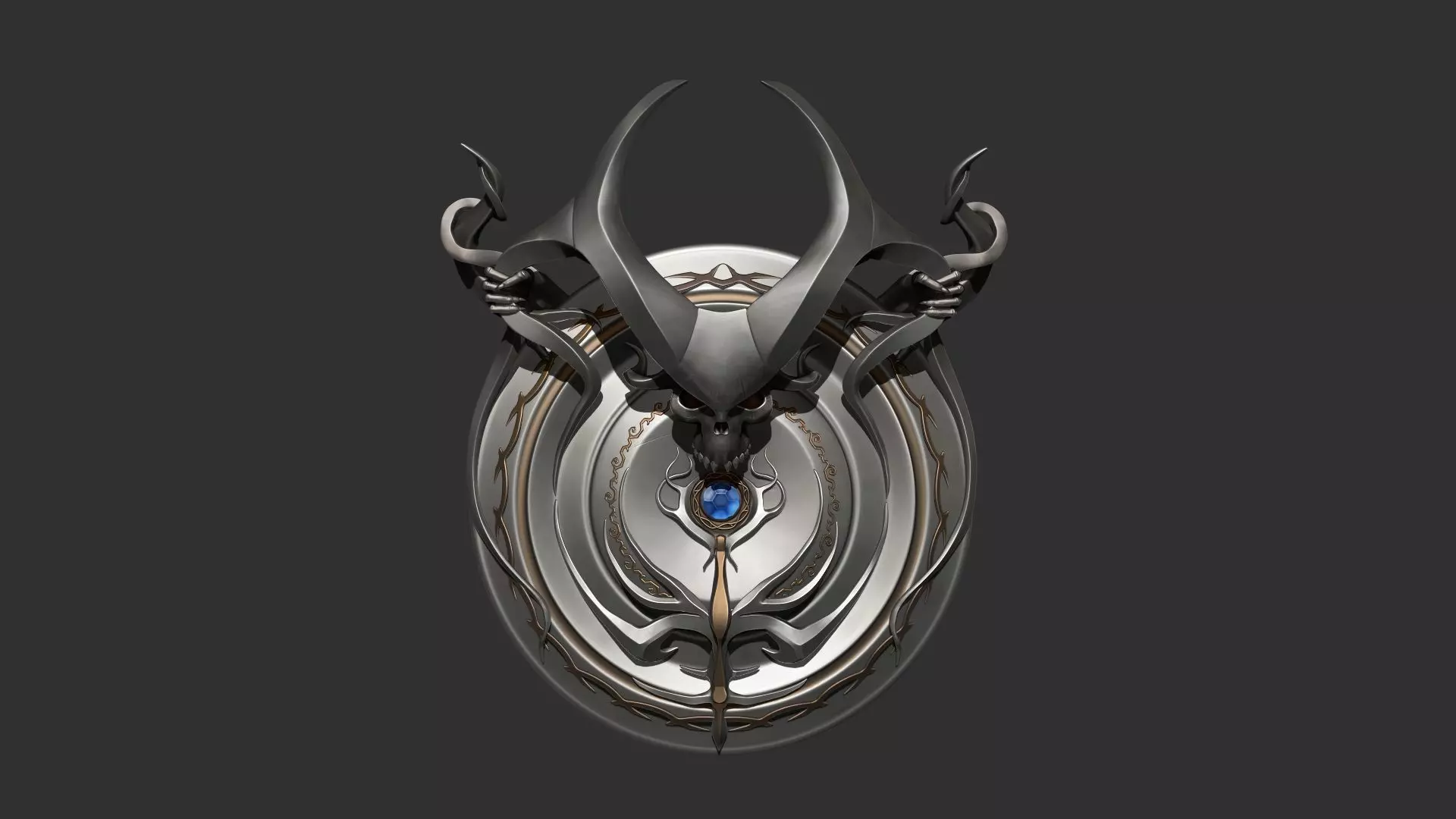Shield high poly with horns 3D model_0