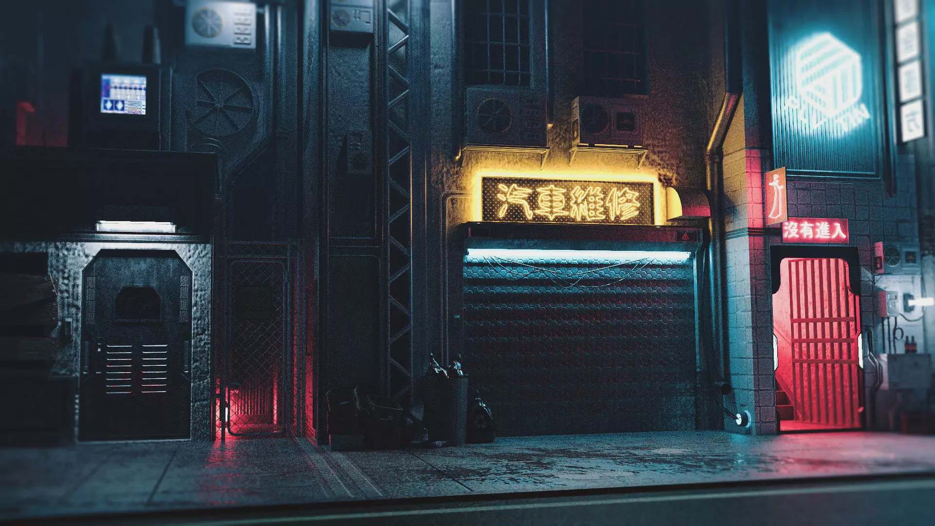 Sci-fi street Low-poly 3D model_0