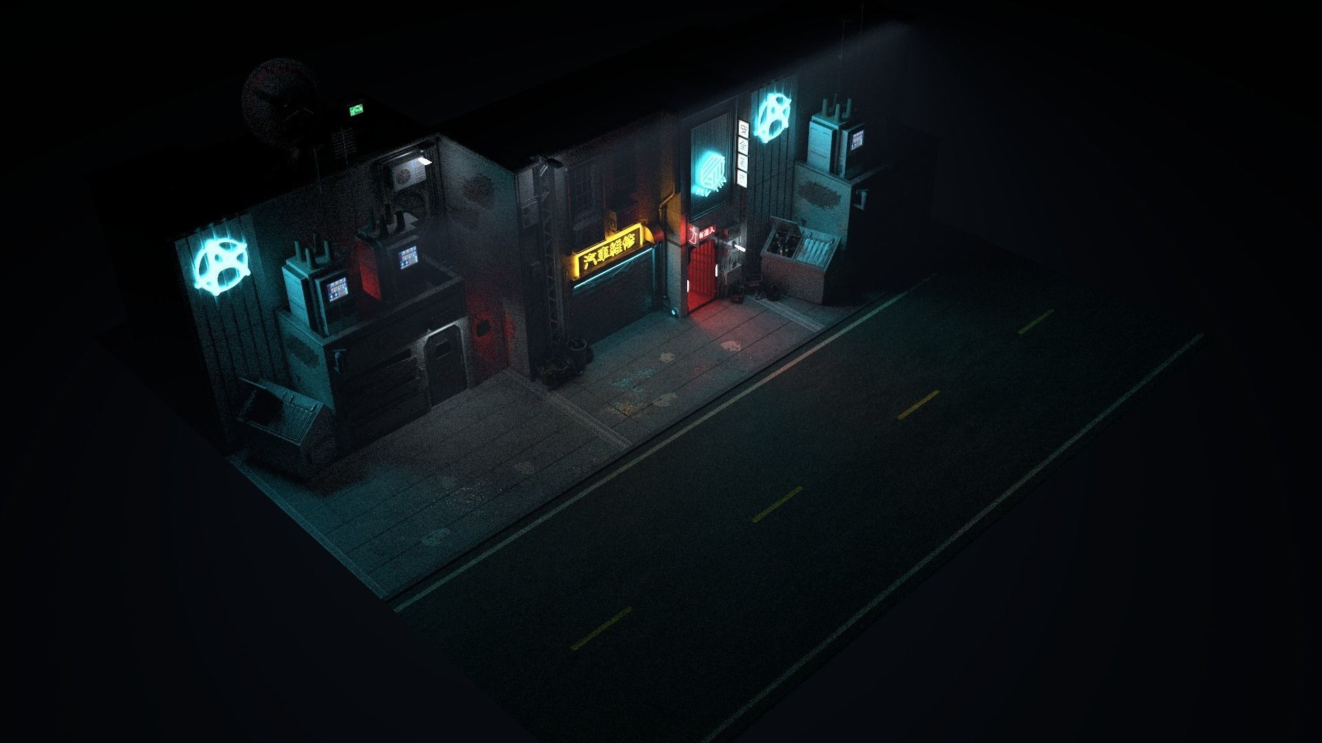 Sci-fi street Low-poly 3D model_4