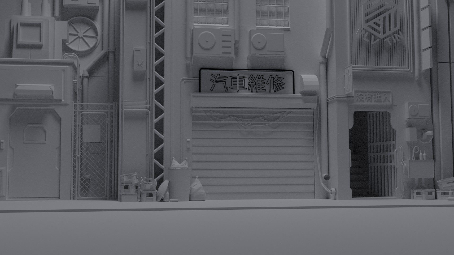 Sci-fi street Low-poly 3D model_1