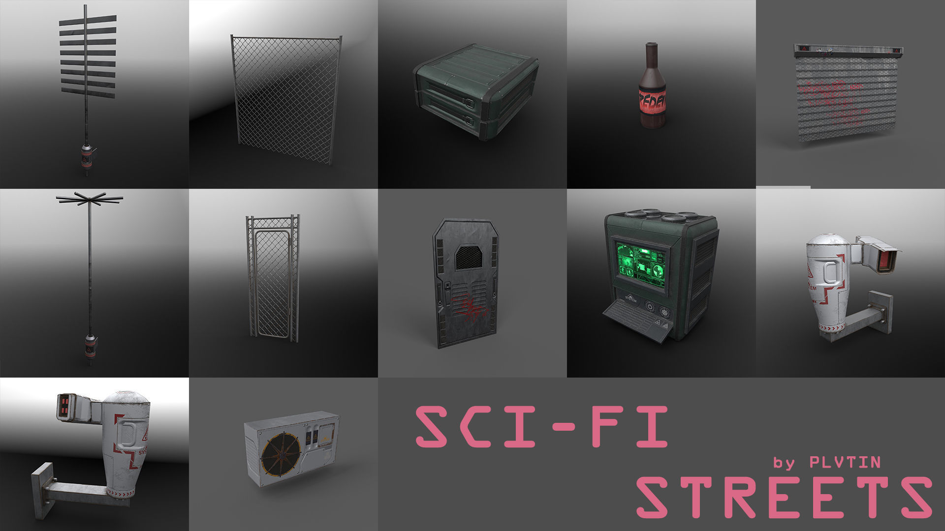 Sci-fi street Low-poly 3D model_2