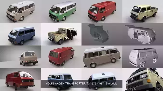 VOLKSWAGEN TRANSPORTER T3 1979 -1987 3D Model Collection