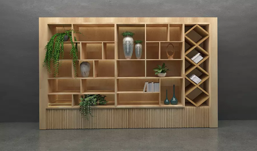 PARAMETRIC Modern Wood Shelf Bookcase Bookshelf 3D Model 3D model_0