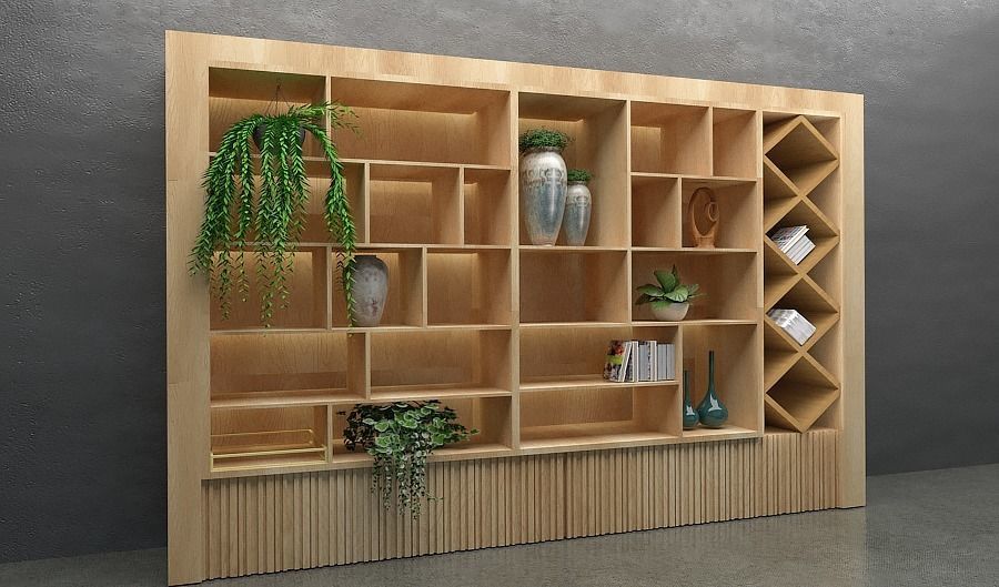 PARAMETRIC Modern Wood Shelf Bookcase Bookshelf 3D Model 3D model_4
