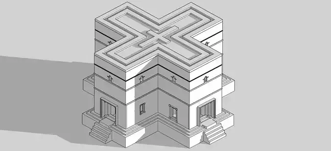 Church carved in the Rock of Lalibela Ethiopia Low-poly 3D model