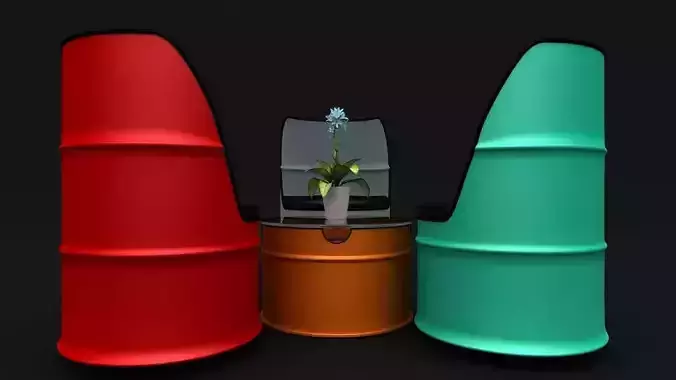 Barrel chair and center table 3D model Barrel chair and center table 3D model