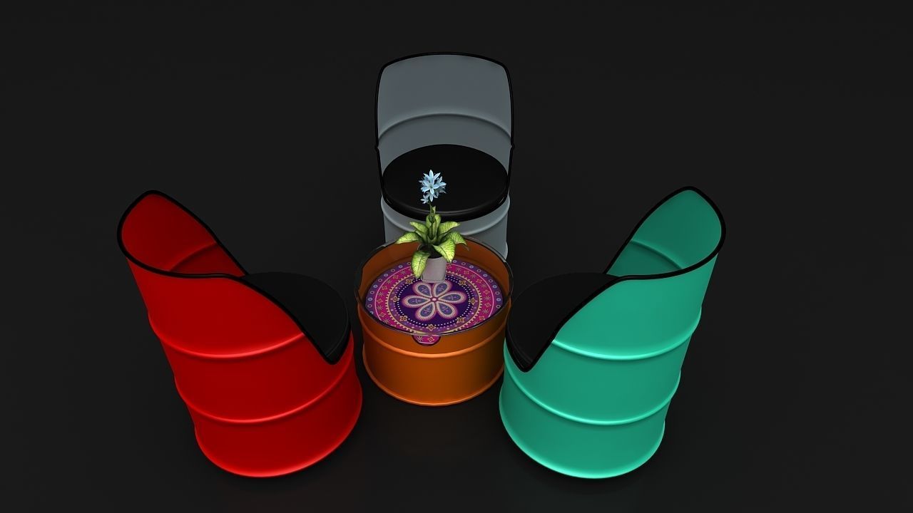 Barrel chair and center table 3D model_4