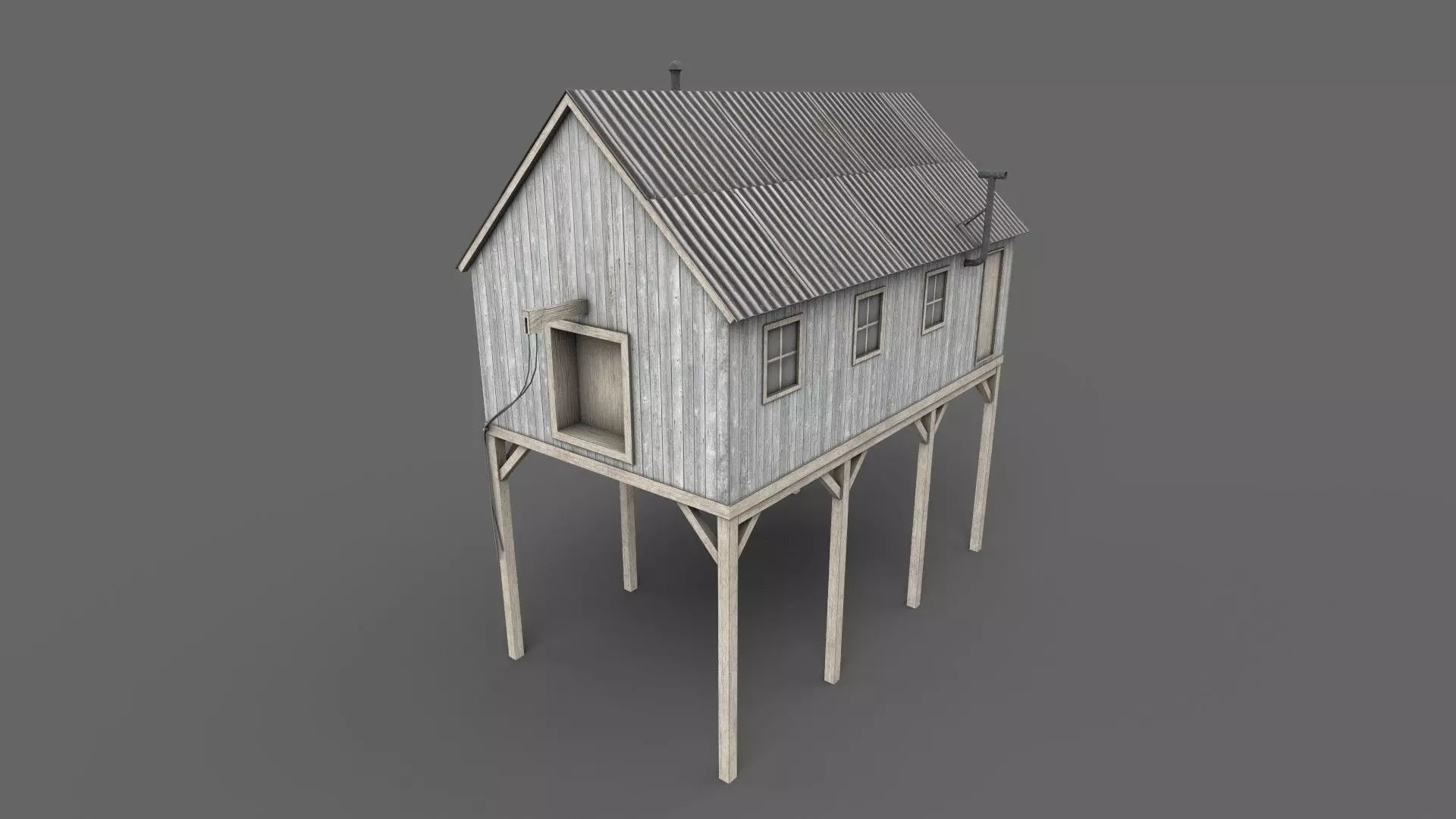 Suspended Barn Low-poly 3D model_0