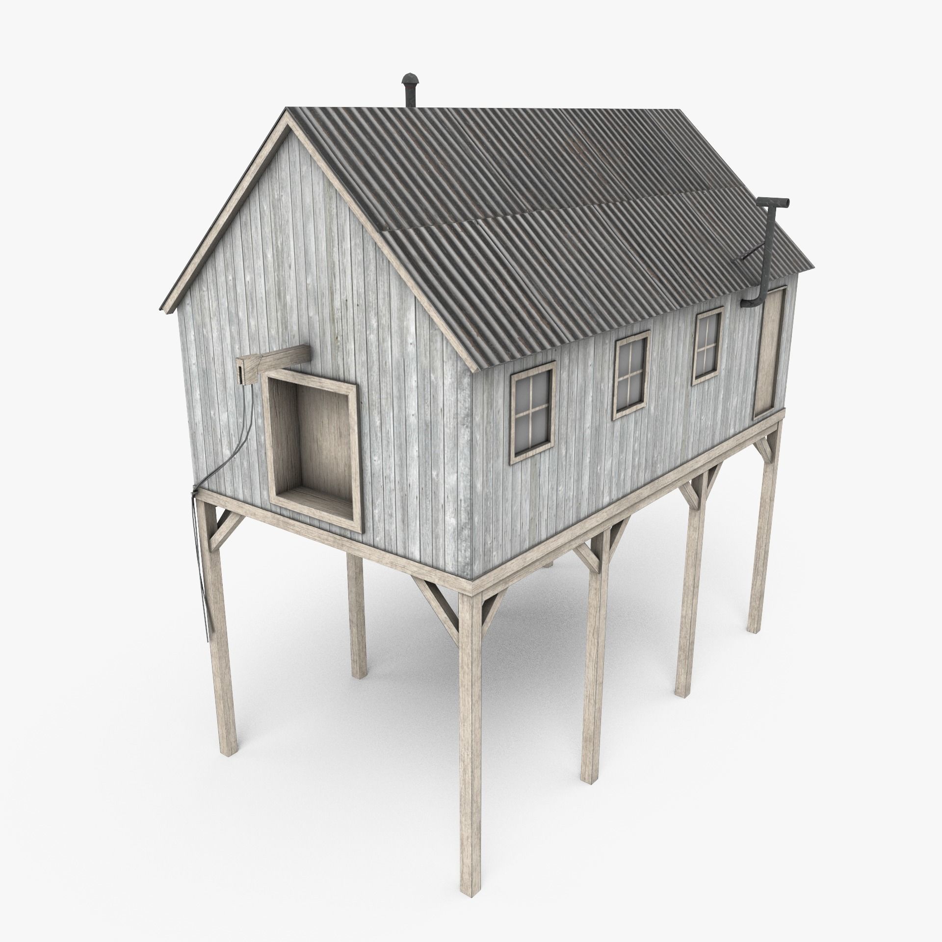 Suspended Barn Low-poly 3D model_1