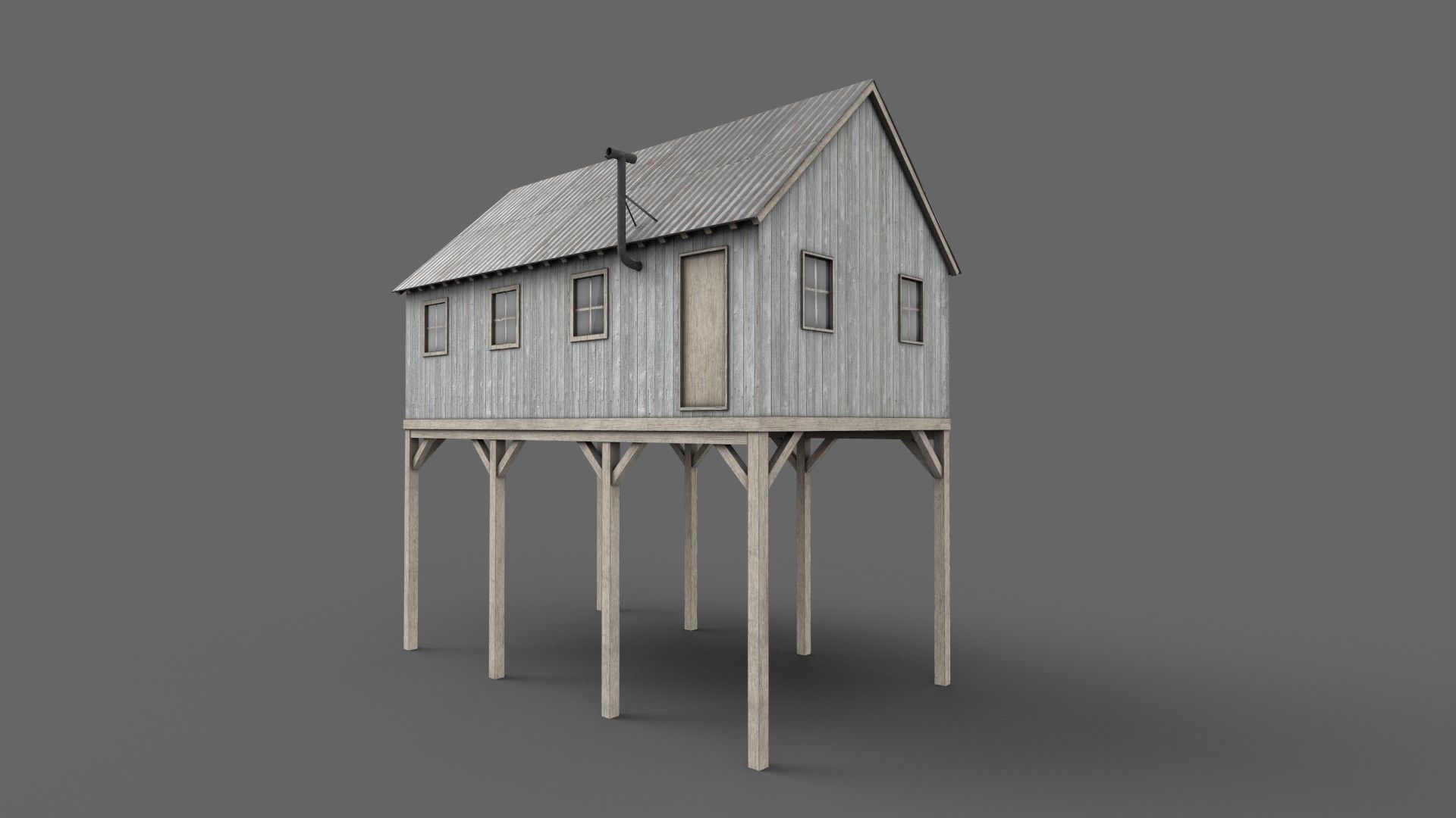 Suspended Barn Low-poly 3D model_5
