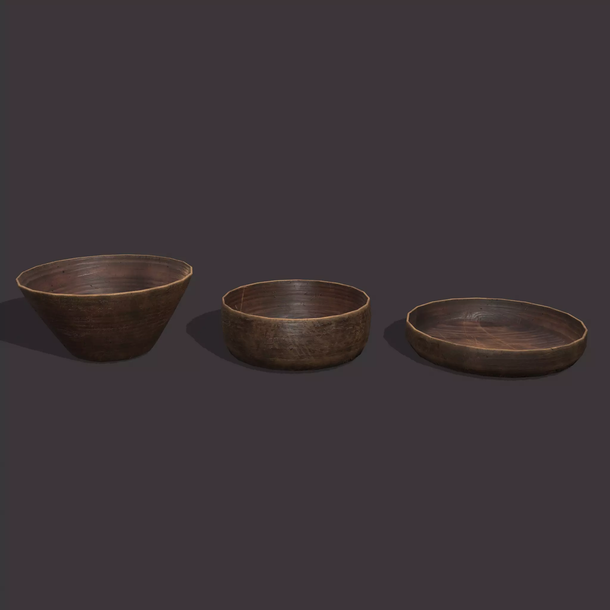 Wooden Bowls Low-poly 3D model
