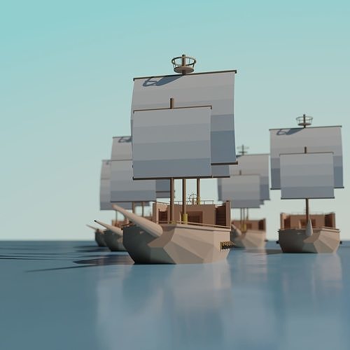 Low Poly Ship sailing floating in ocean Free low-poly 3D model