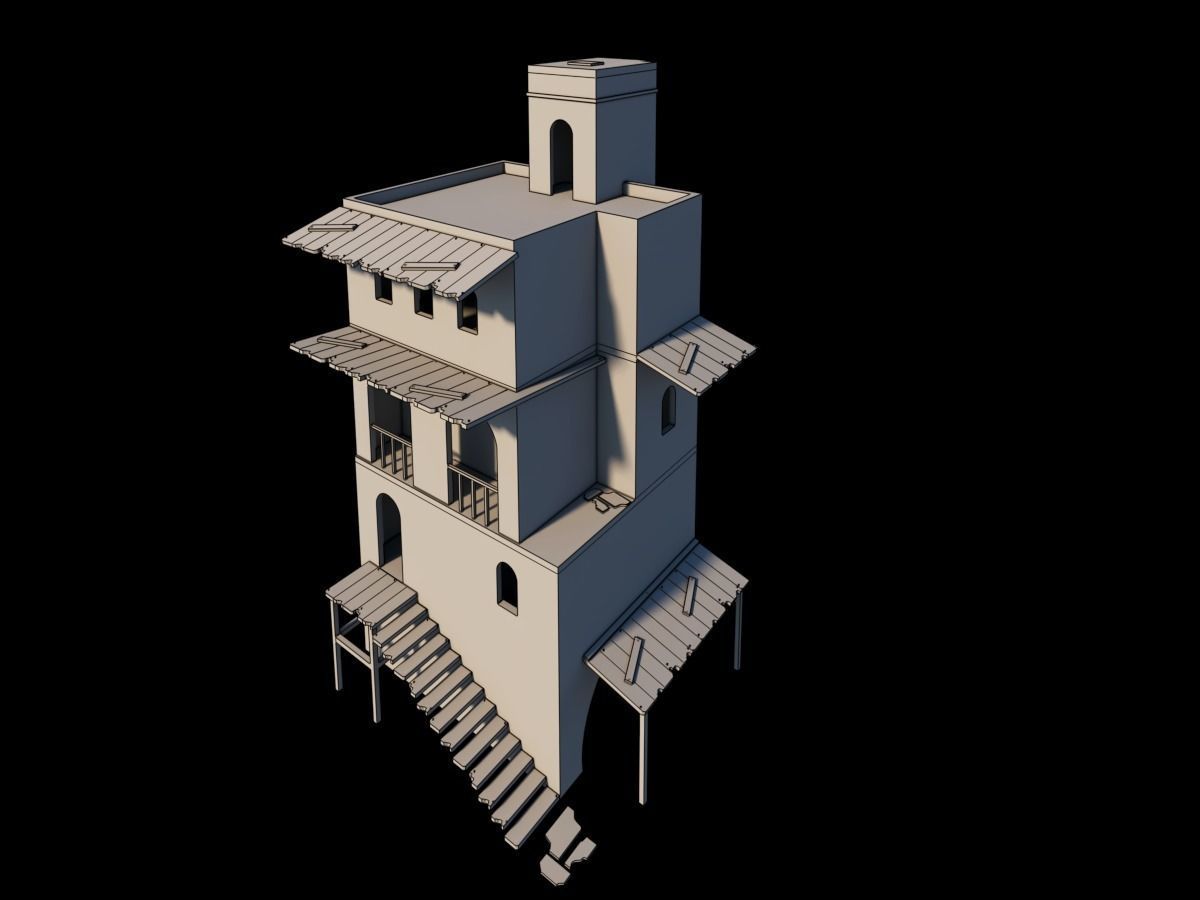 Old 3-level house Low-poly 3D model_4