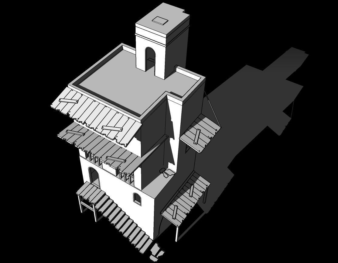 Old 3-level house Low-poly 3D model_1