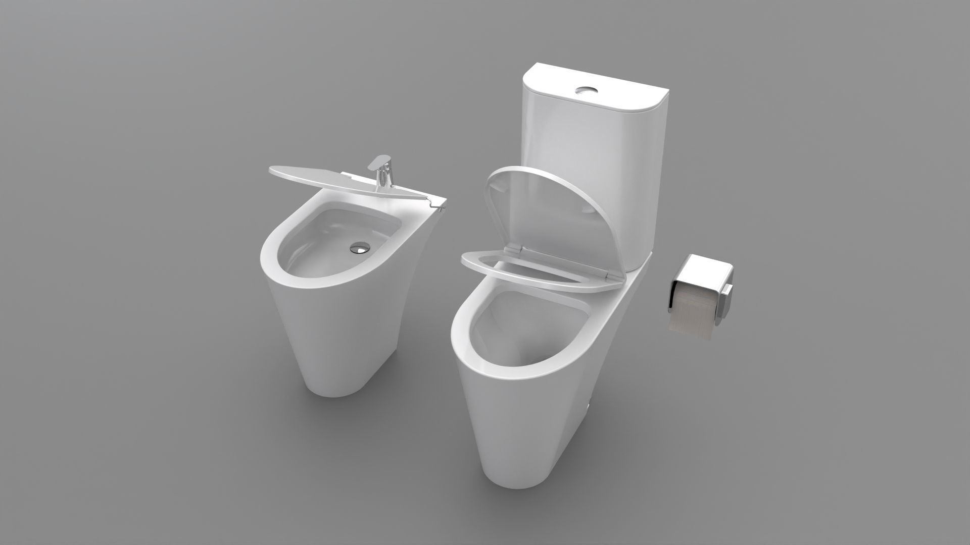Toilet set two toilets 3D model_1