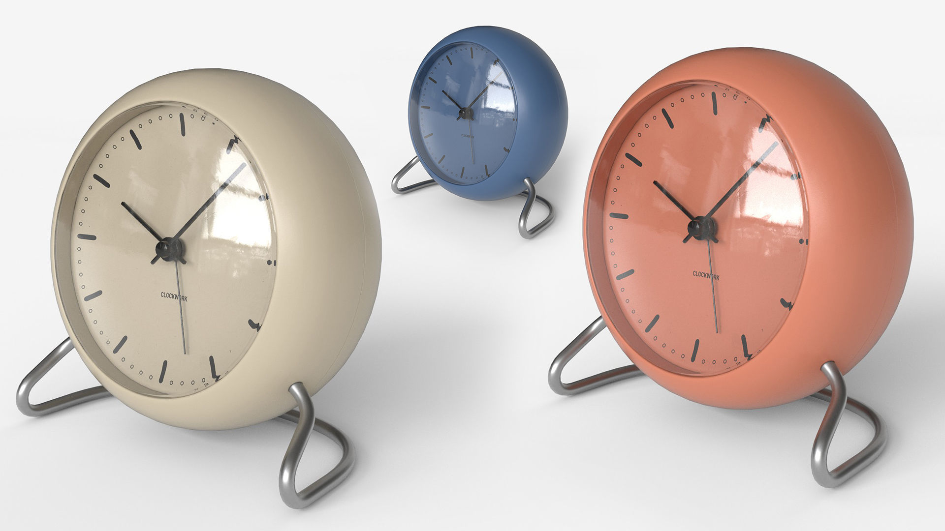  Table Clock Set Low-poly 3D model_10