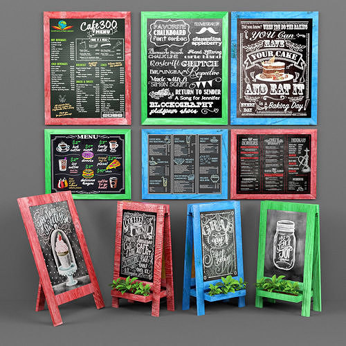 chalk board 03 with plants 3D model