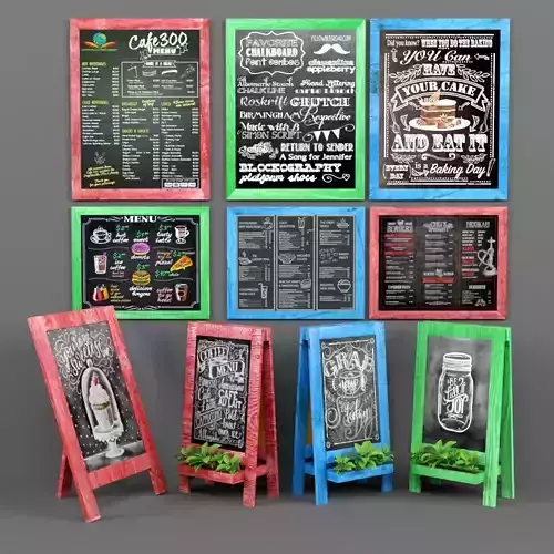 chalk board 03 with plants 3D model