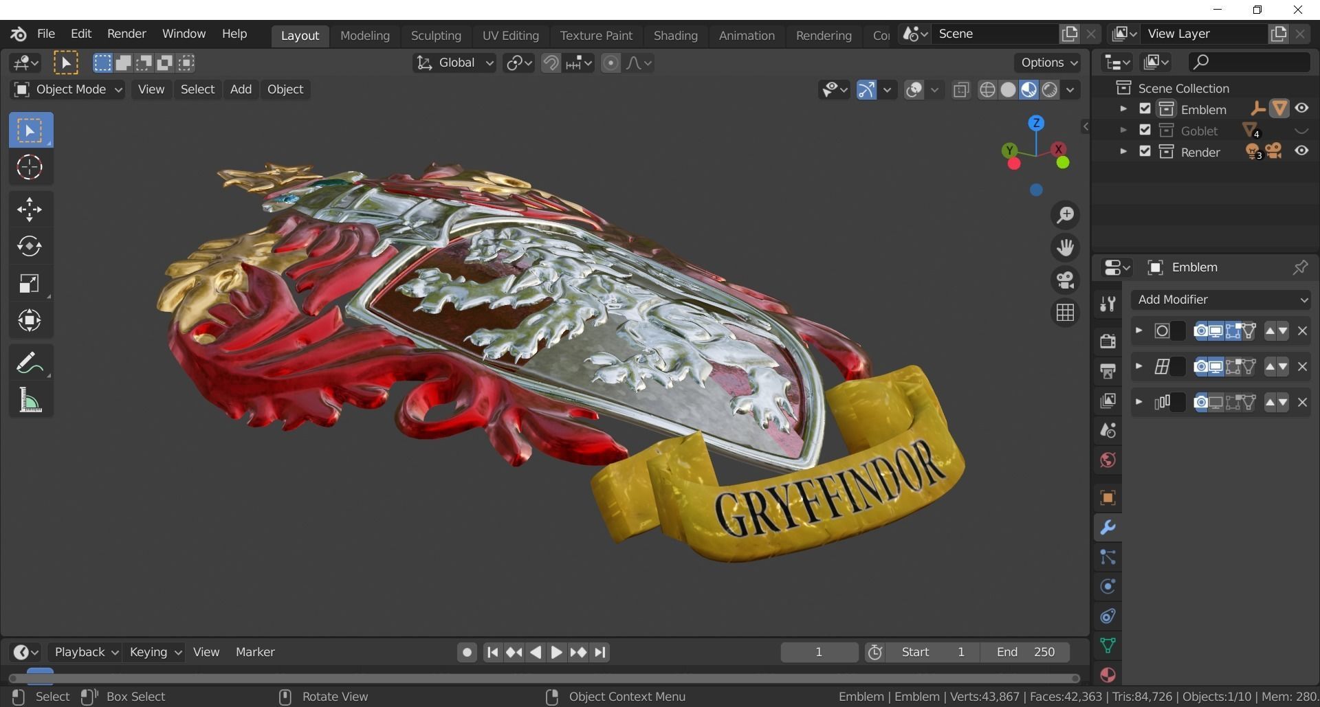 Gryffindor Goblet with Crest 3D model_18