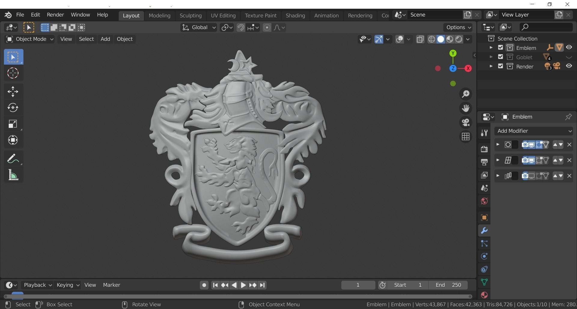 Gryffindor Goblet with Crest 3D model_14