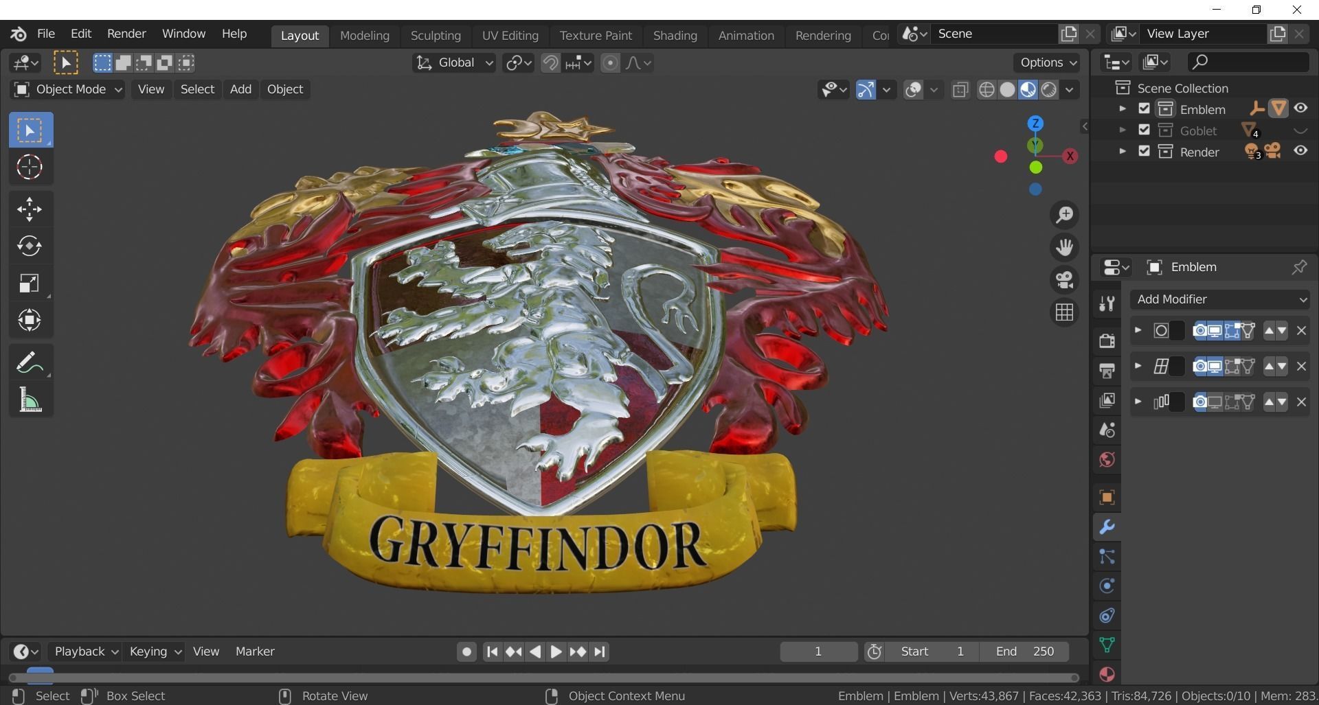 Gryffindor Goblet with Crest 3D model_23