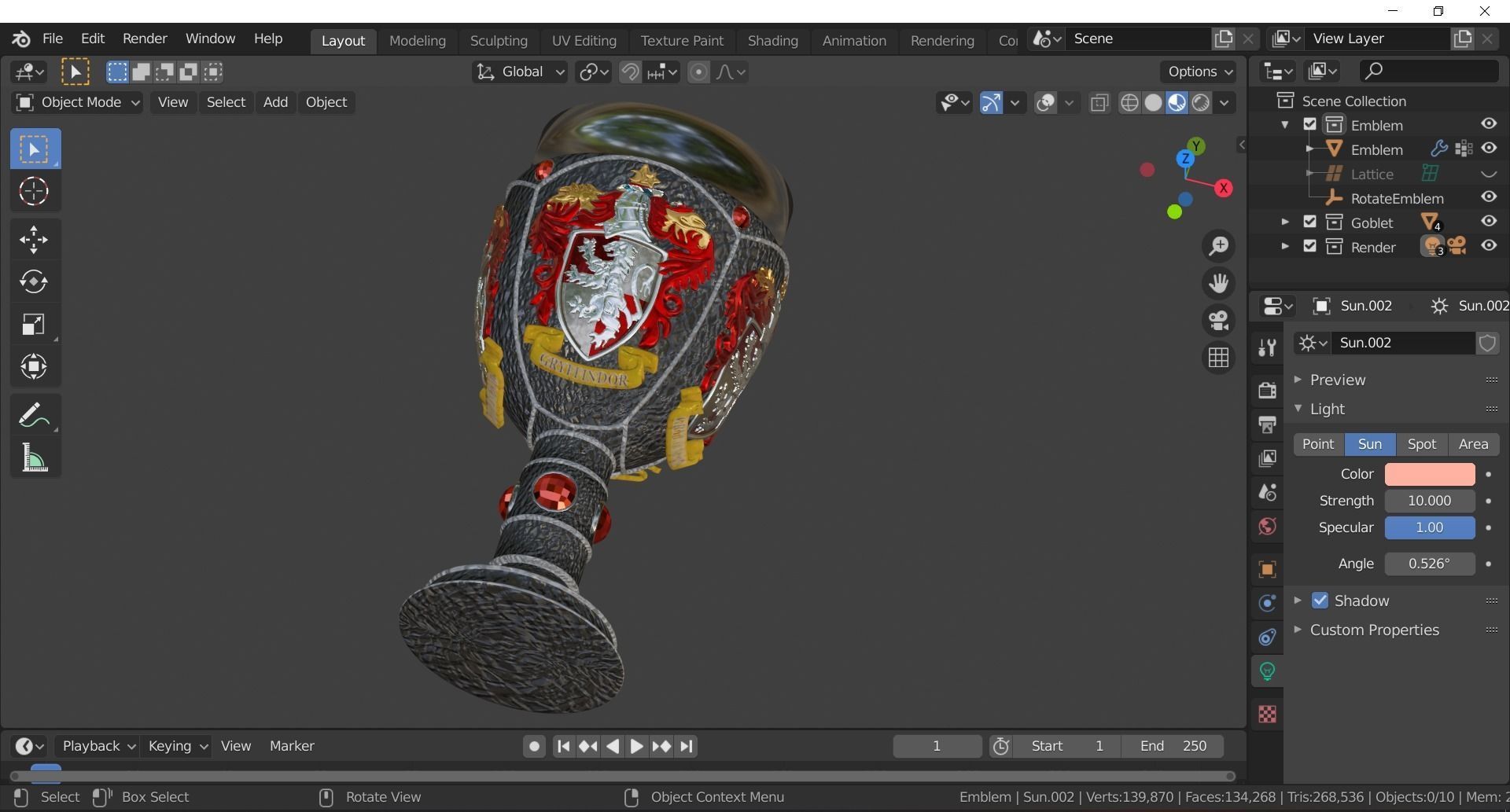 Gryffindor Goblet with Crest 3D model_2