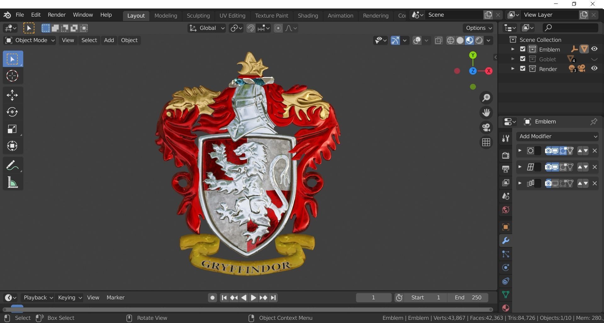 Gryffindor Goblet with Crest 3D model_13