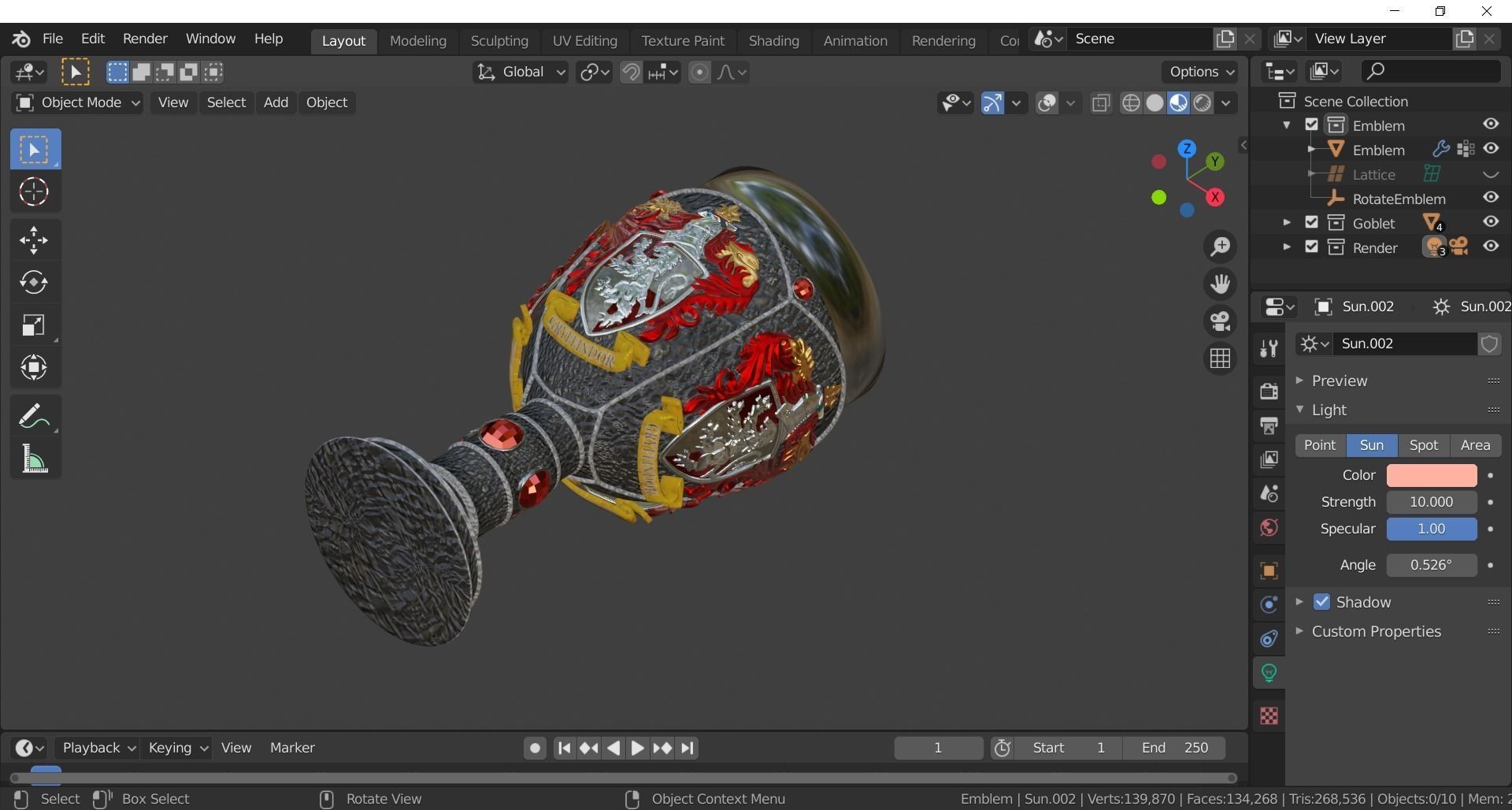 Gryffindor Goblet with Crest 3D model_3