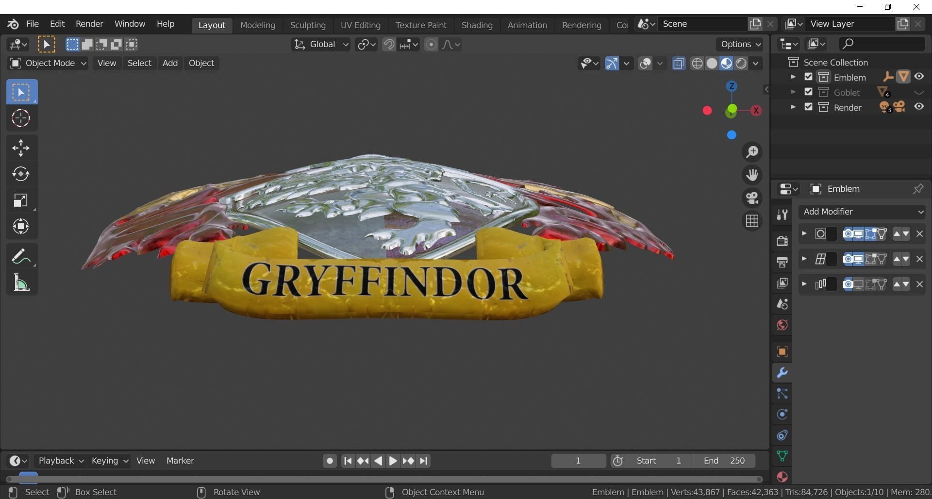 Gryffindor Goblet with Crest 3D model_20
