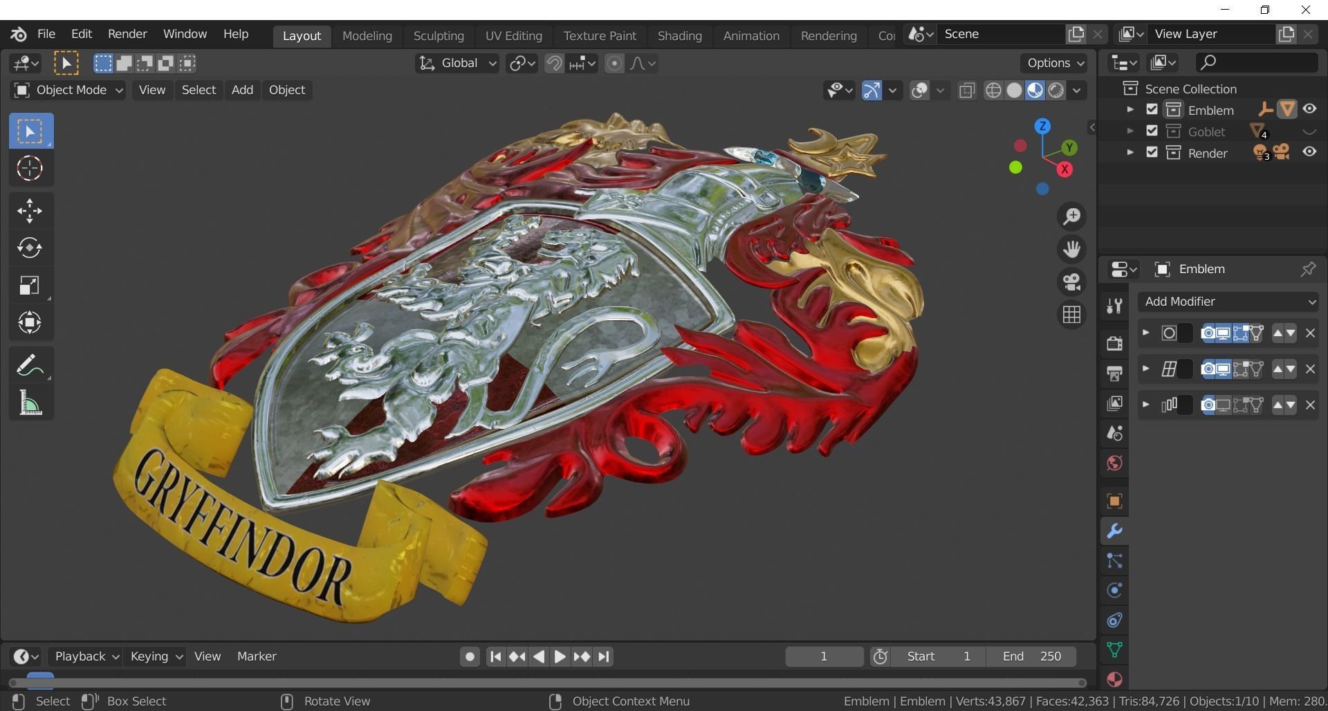 Gryffindor Goblet with Crest 3D model_16