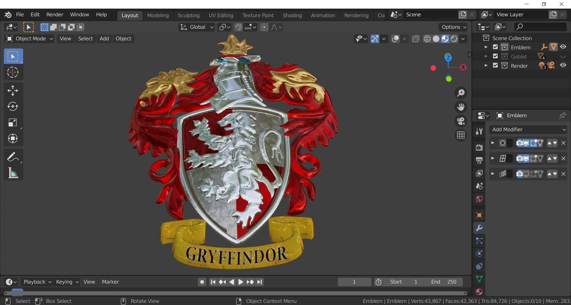 Gryffindor Goblet with Crest 3D model_24