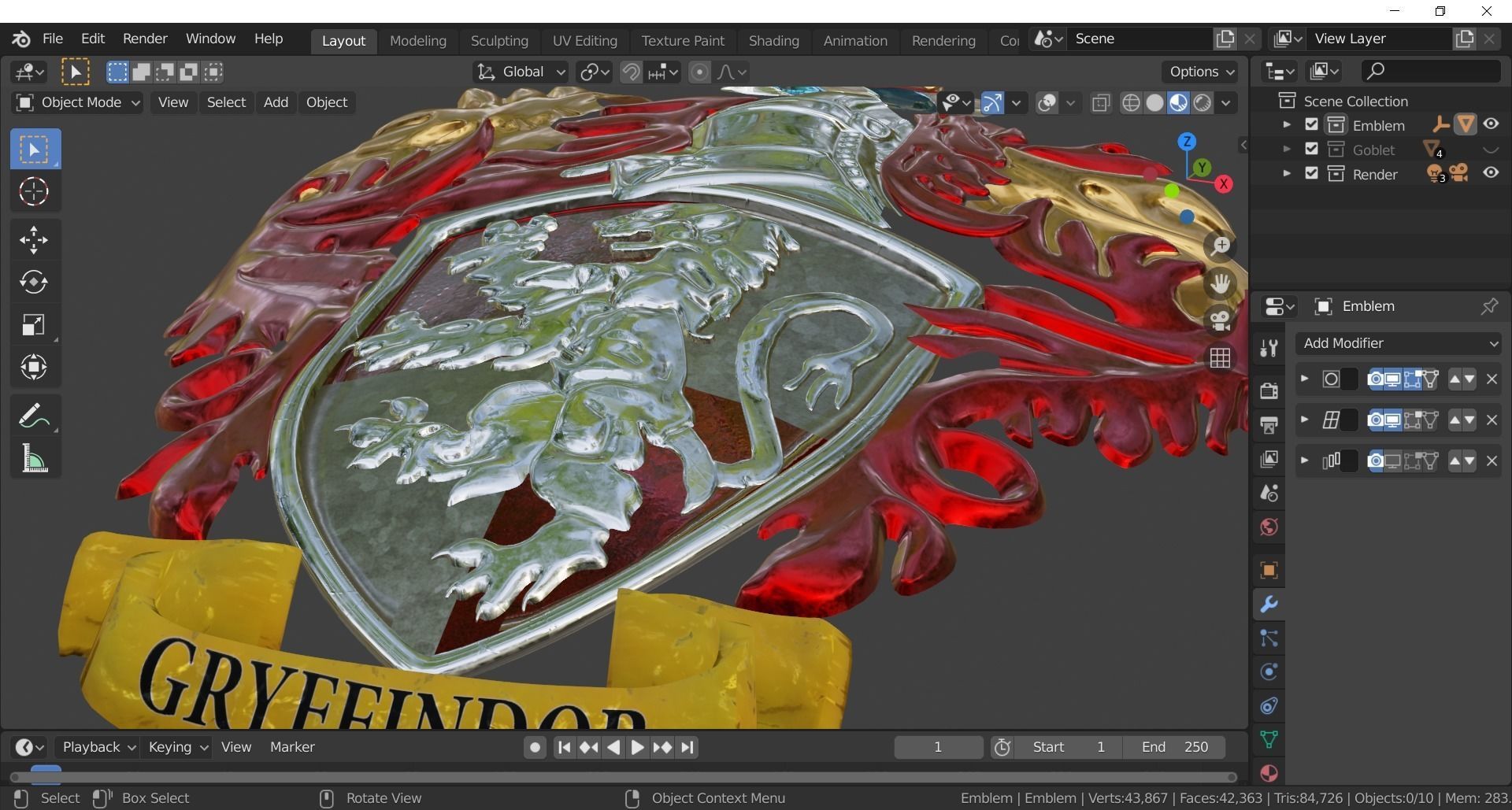 Gryffindor Goblet with Crest 3D model_25