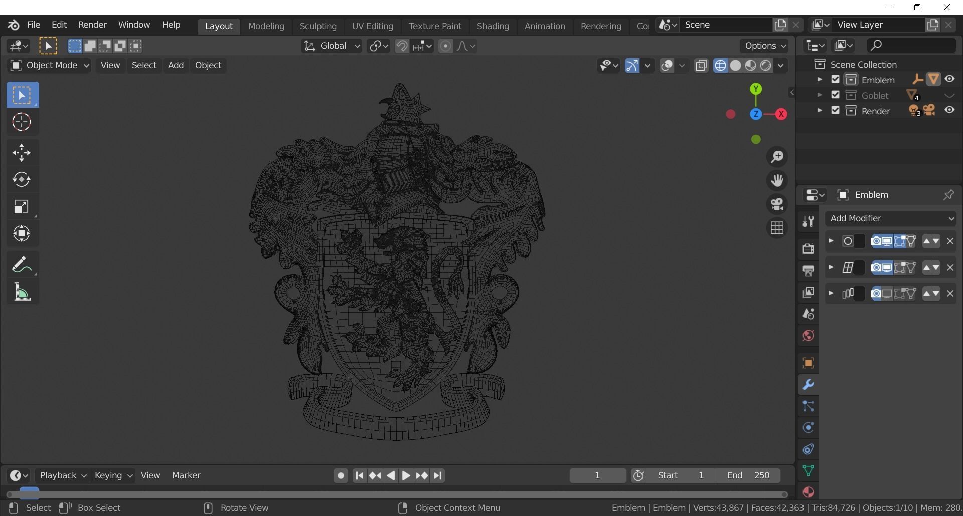 Gryffindor Goblet with Crest 3D model_15