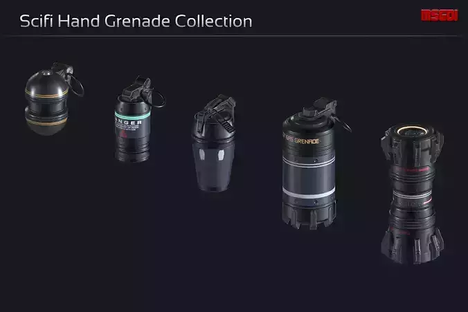 Scifi Hand Grenade Collection Low-poly 3D model