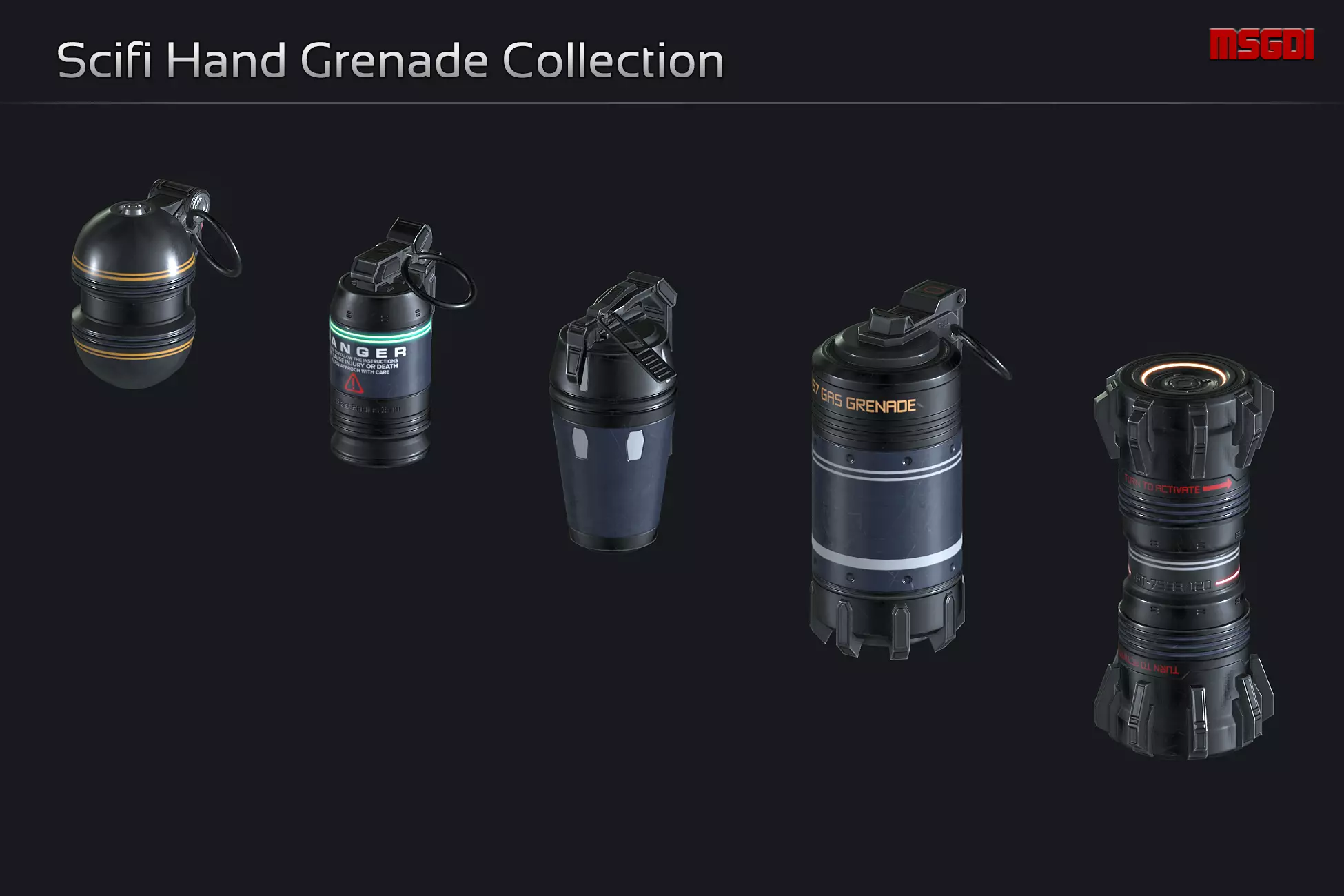 Scifi Hand Grenade Collection Low-poly 3D model_0