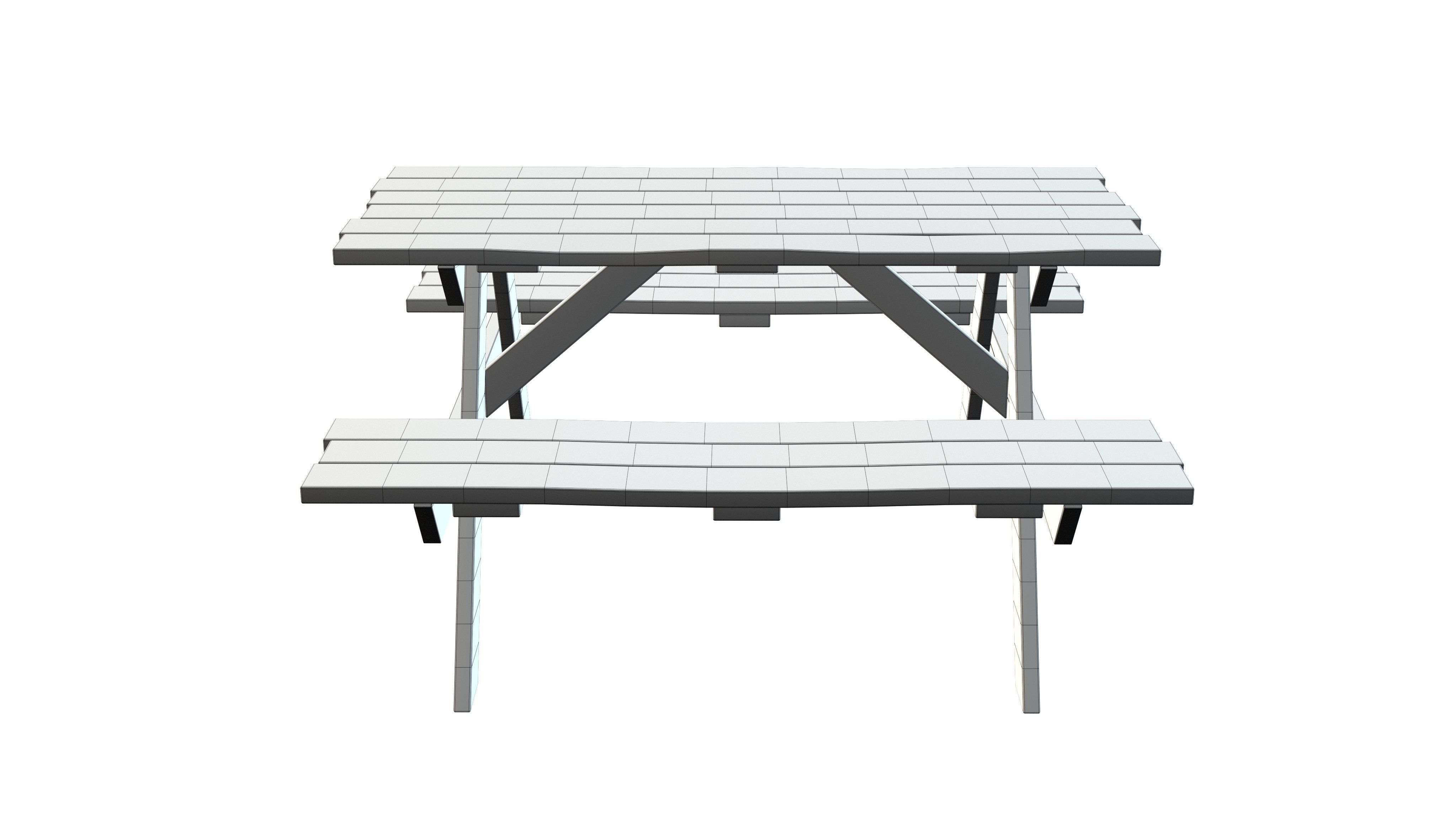 Picnic Table Low-poly 3D model_7