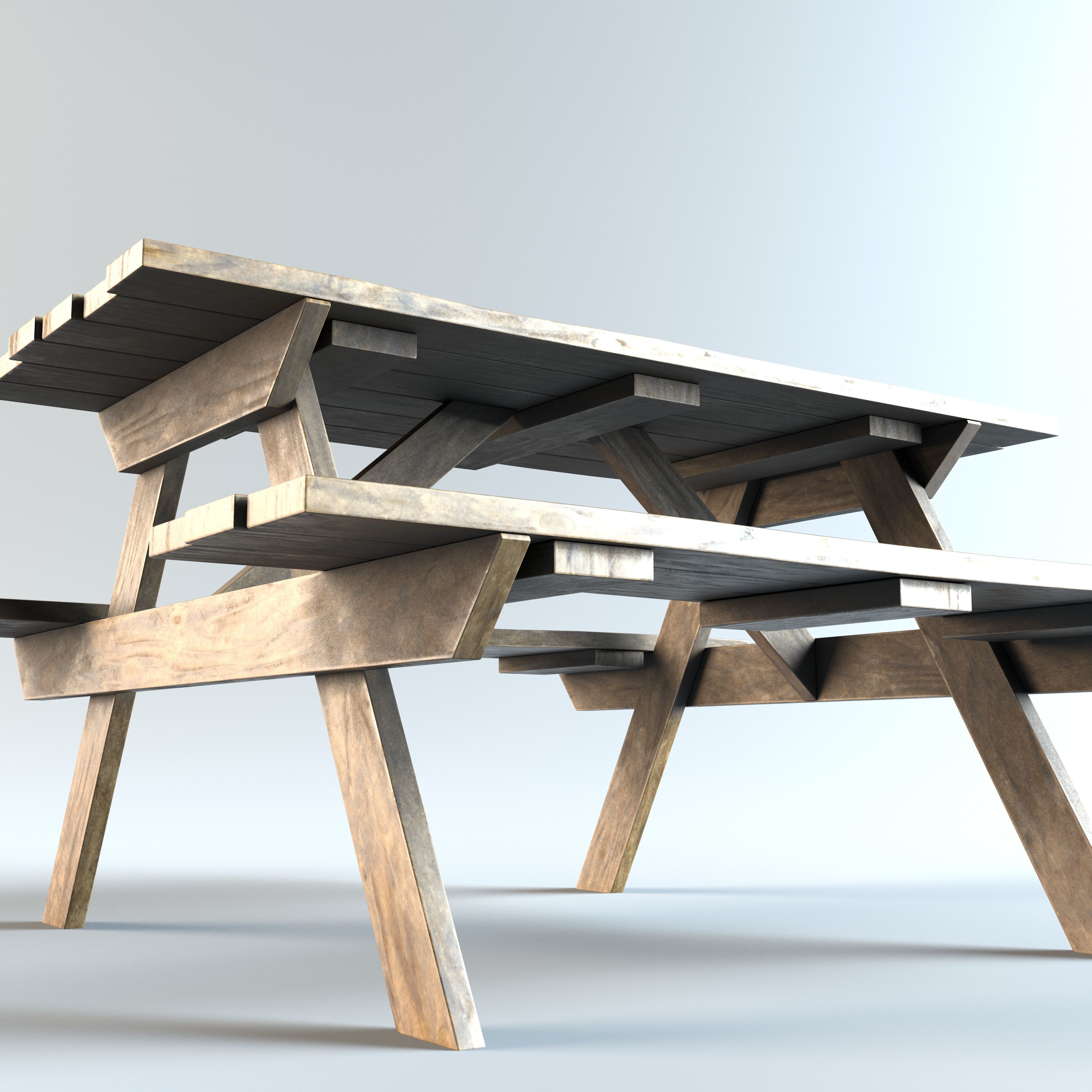 Picnic Table Low-poly 3D model_4