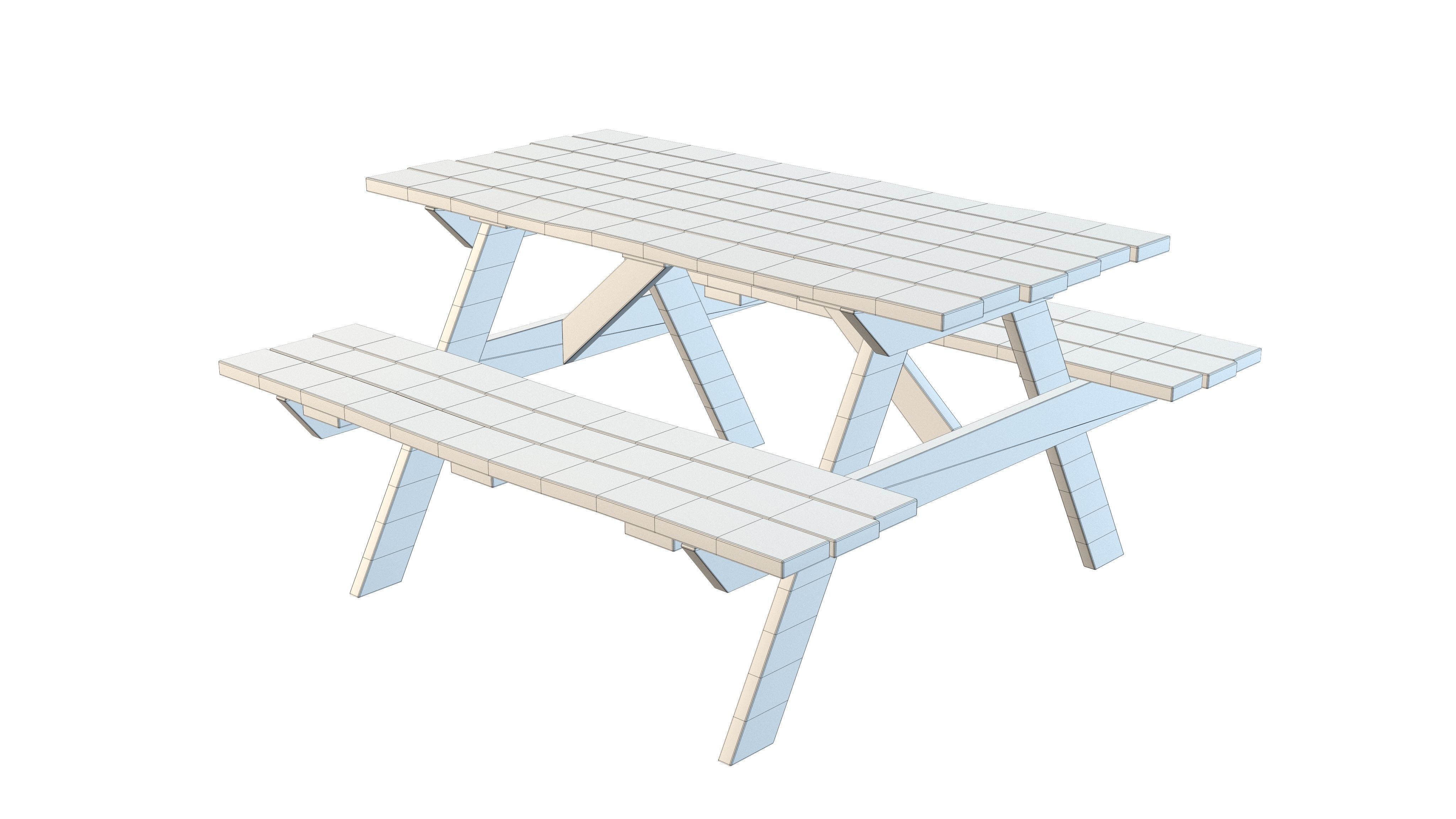 Picnic Table Low-poly 3D model_8