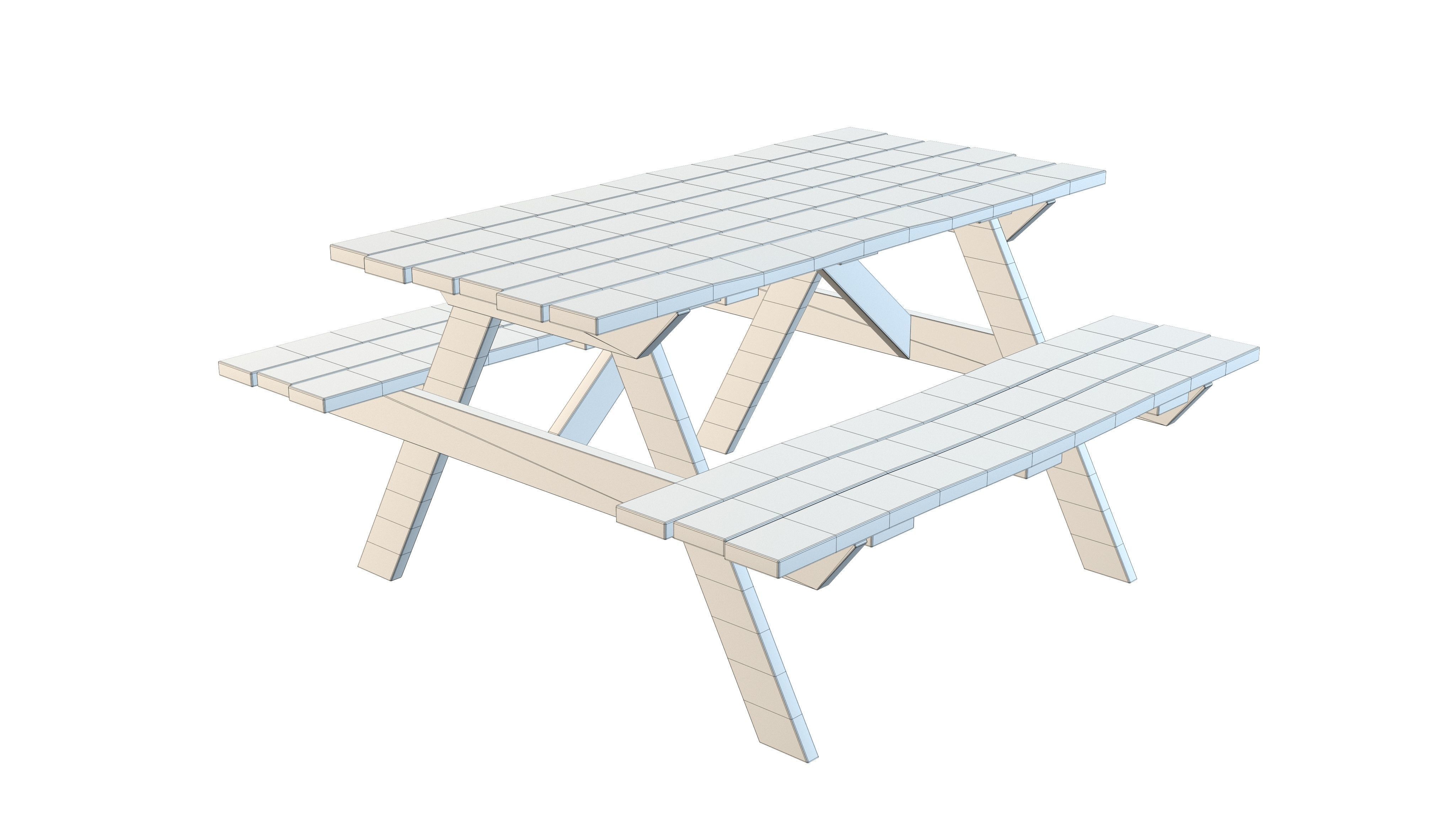 Picnic Table Low-poly 3D model_6