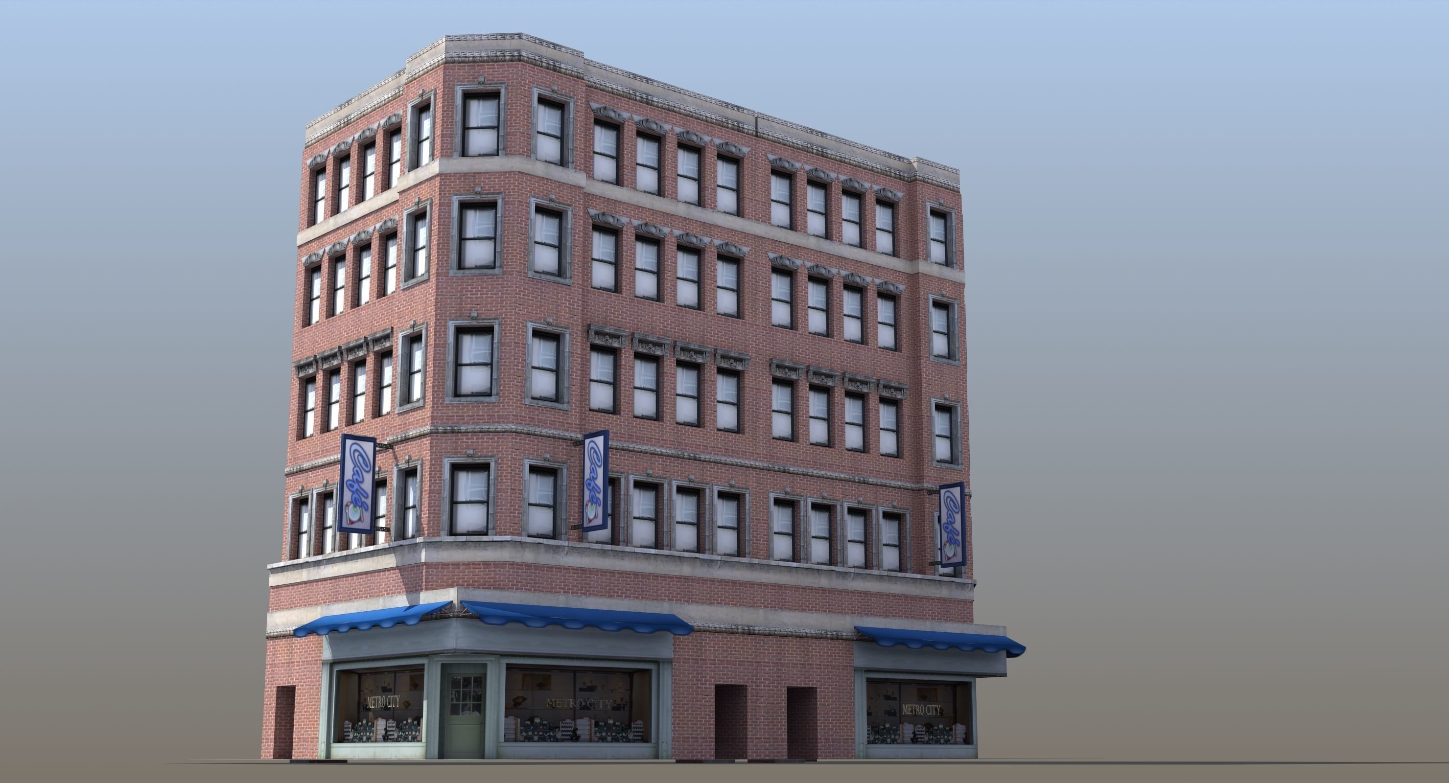 Downtown Store Building Low-poly 3D model_2